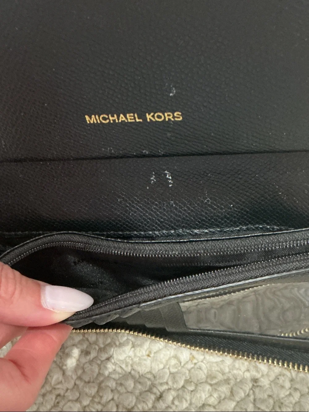 Michael Kors Black Leather Zip-Around Wristlet Wallet with Gold Hardware